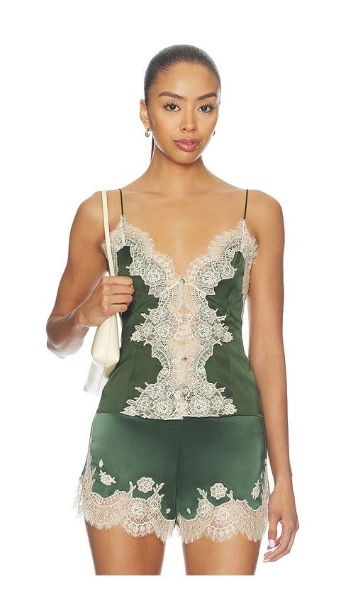 alice + olivia julietta cutaway lace slip top in green. - size 4 (also in 6)