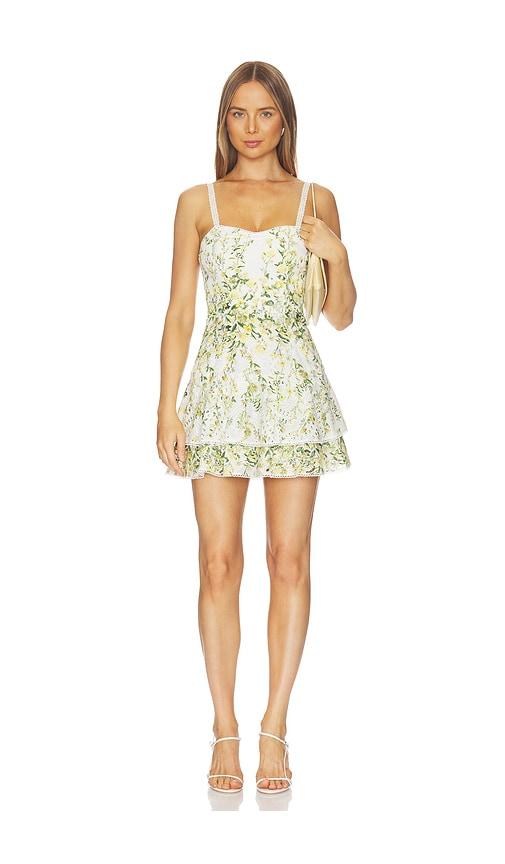 alice + olivia meredith sweetheart drop ruffle flare mini dress in yellow,green. - size 0 (also in 2, 6, 8, 10, 12)