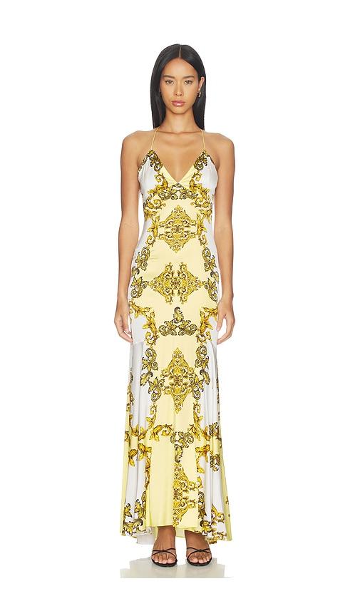 alice + olivia milta mermaid slip dress in yellow,white. - size 12 (also in 8)