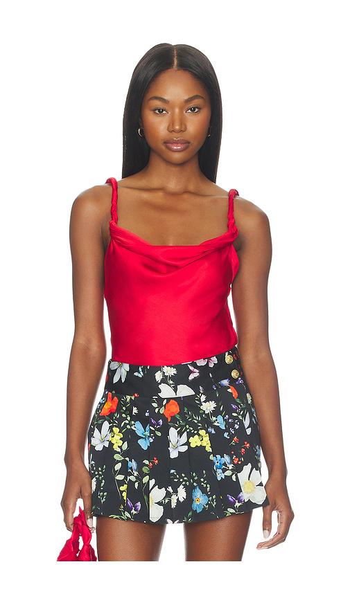 alice + olivia monique twist strap cowl neck tank in red. - size l (also in xl)