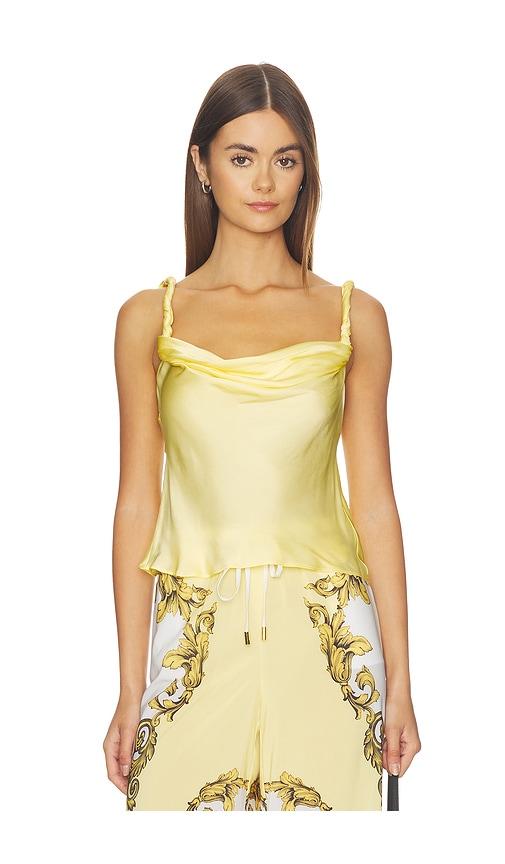 alice + olivia monique twist strap cowl neck tank in yellow. - size s (also in xs)