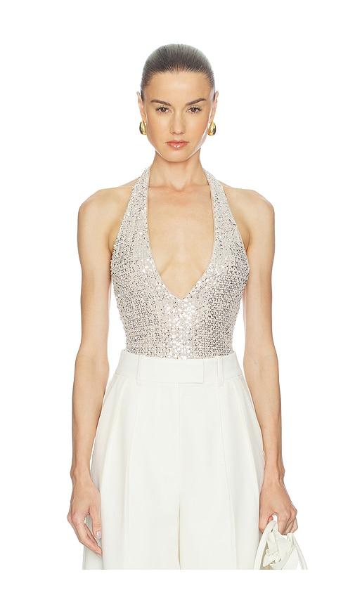 alice + olivia pippa sequin bodysuit in metallic neutral. - size l (also in xl)