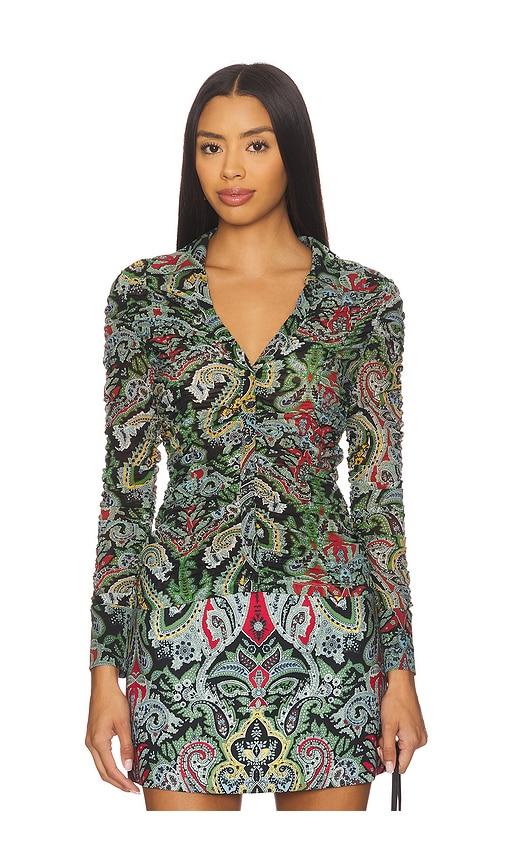 alice + olivia portia ruched top in multi. - size m (also in s, xs)