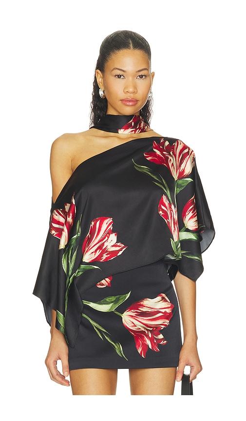 alice + olivia rita ots draped cropped top with scarf in multi. - size s (also in xs)