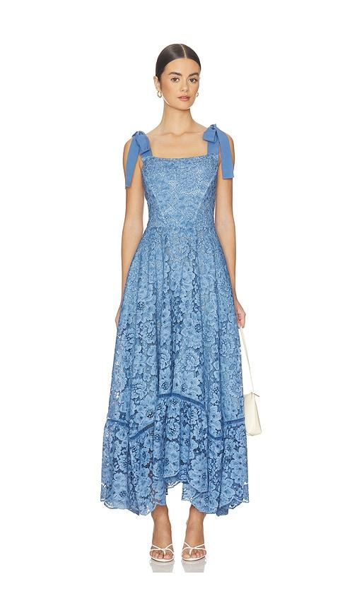 alice + olivia rosalee lace bustier maxi dress in blue. - size 10 (also in 4, 2, 8)