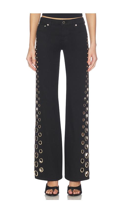 alice + olivia roxie low rise straight flare full length jean with grommets in black. - size 24 (also in 25, 26, 30)