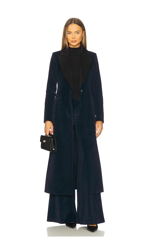 alice + olivia theo notch collar coat in blue. - size l (also in m, s)