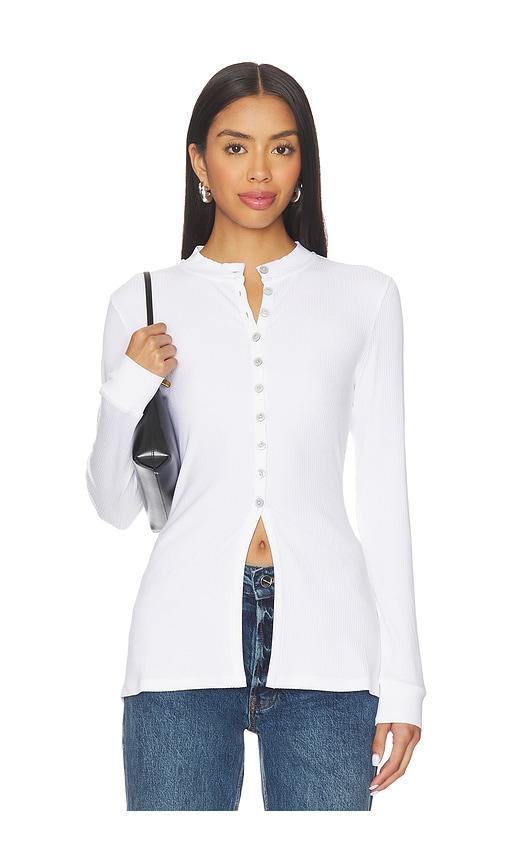 aligne daphne rib placket top in white. - size 0 (also in 4, 2, 6, 8)