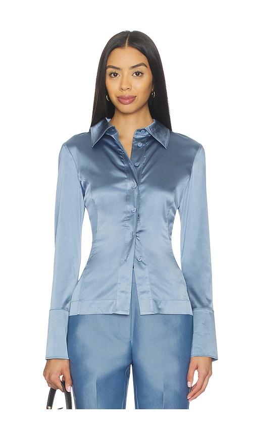 aligne janis satin shirt in heather in blue. - size 0 (also in 2)