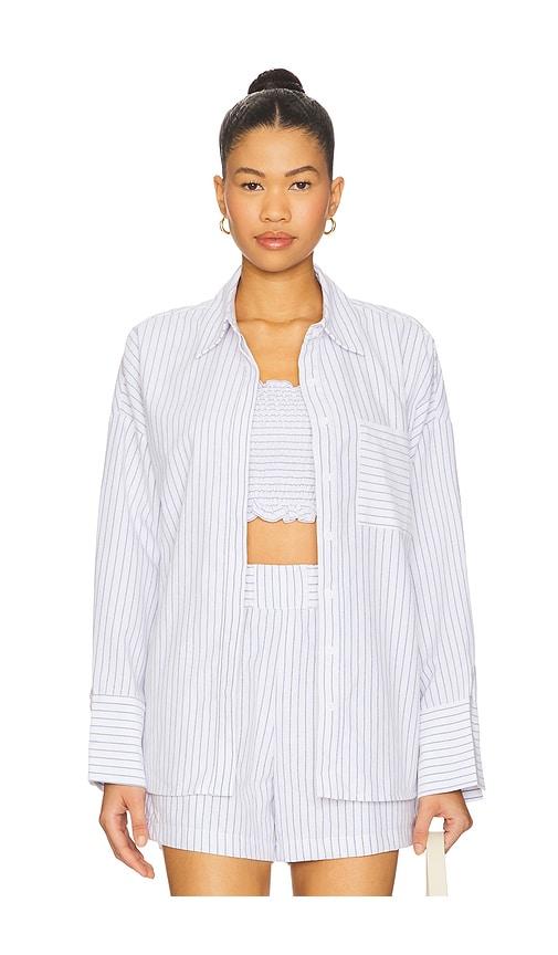 all the ways alice button down top in white,blue. - size m (also in xs)