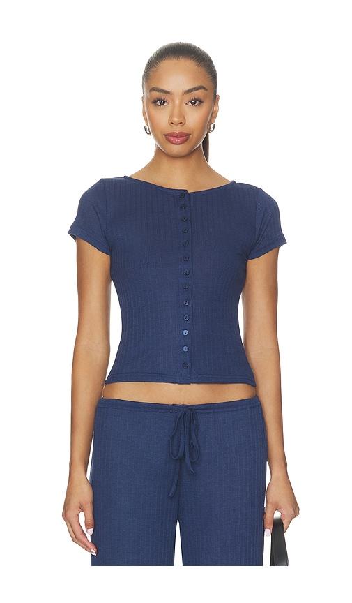 all the ways romee button up tee in navy. - size l (also in xxs, xs, s, m, xl)