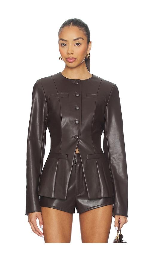 all the ways vandellia faux leather blazer in chocolate. - size l (also in xs, xxs, s, m)