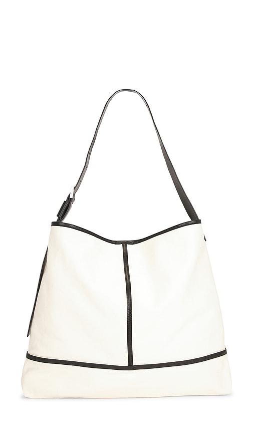 allsaints asha canvas shoulder bag in cream.