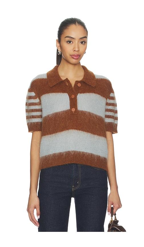 allsaints clem polo tee in cognac,baby blue. - size l (also in m, xs, s)