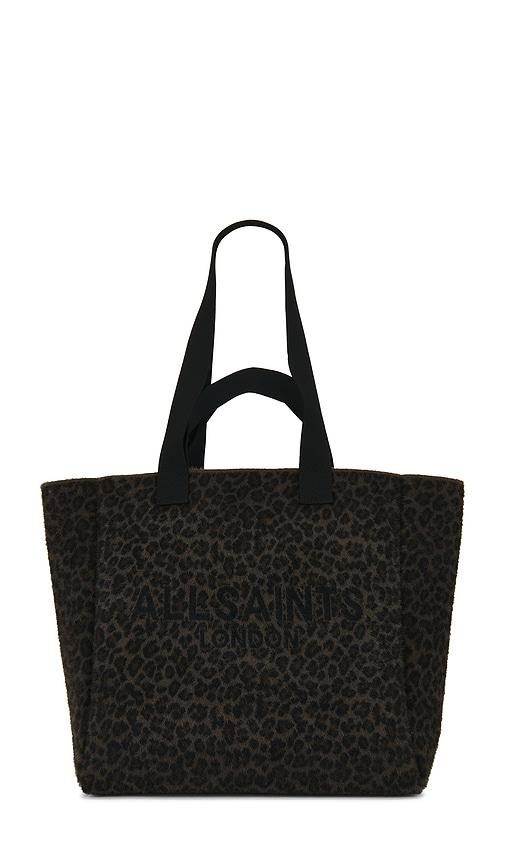 allsaints izzy fzzy tote in brown.