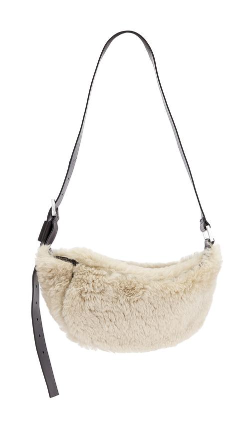 allsaints luna shearling crossbody in cream.