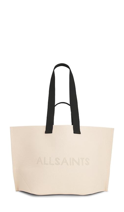 allsaints lutece knit tote in beige.