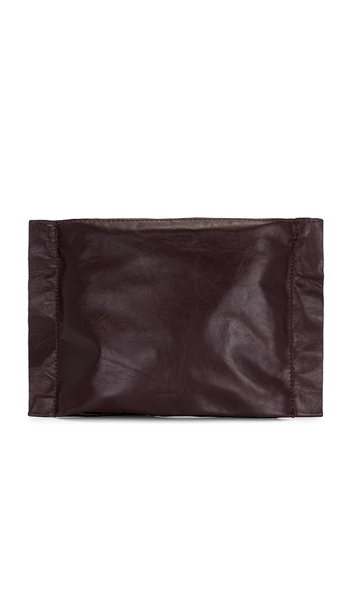 allsaints lutece leather pouch in burgundy.