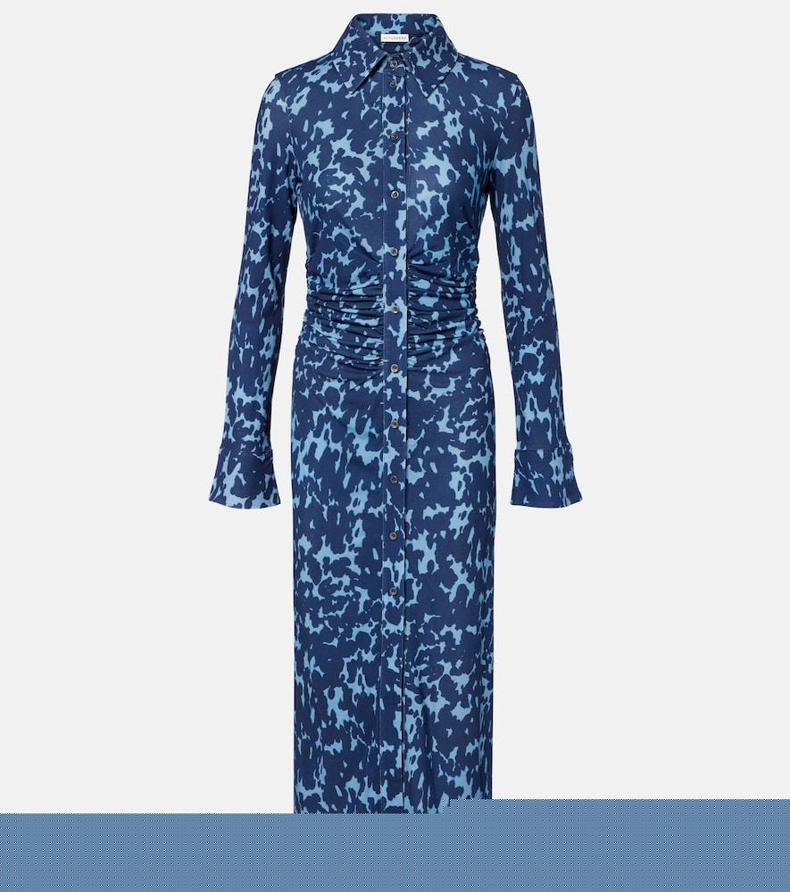 altuzarra claudia printed ruched jersey shirt dress