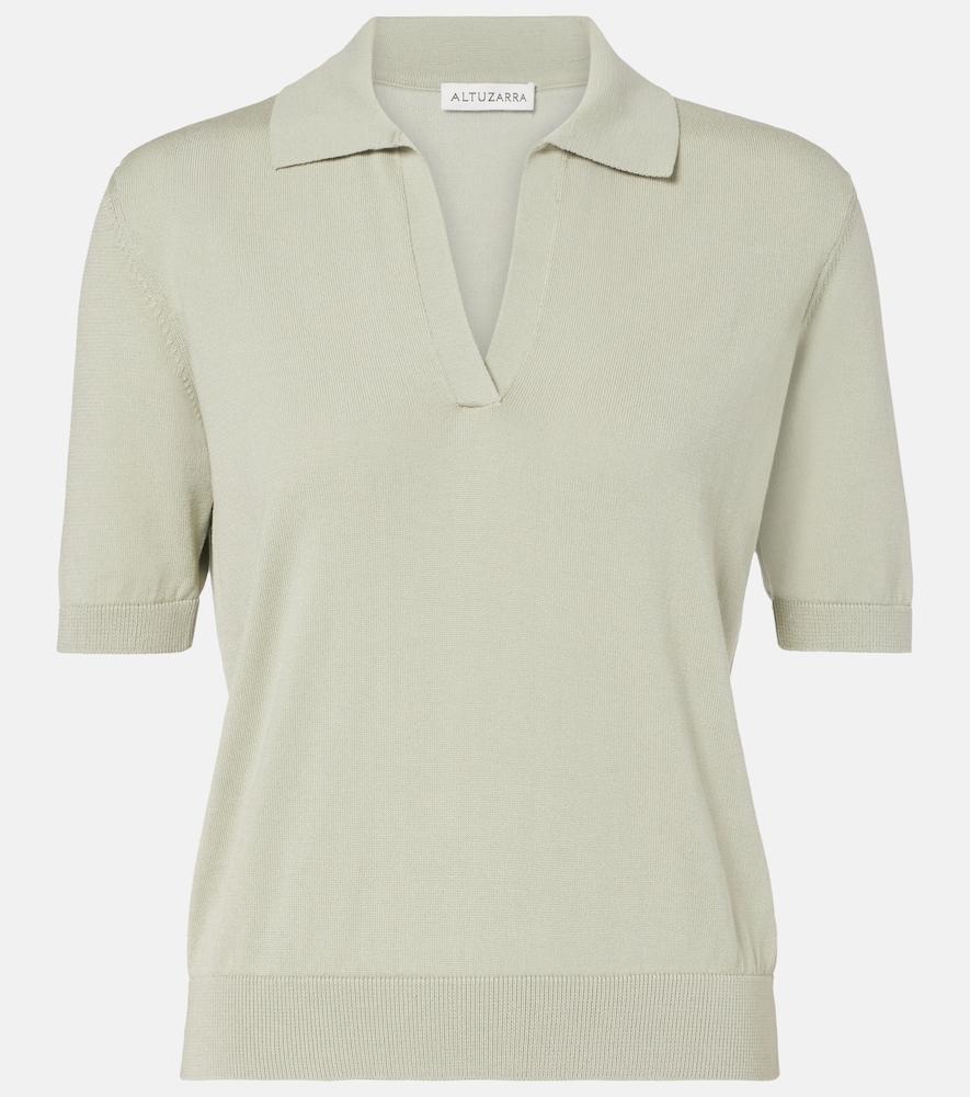 altuzarra clay cropped cotton and silk polo sweater