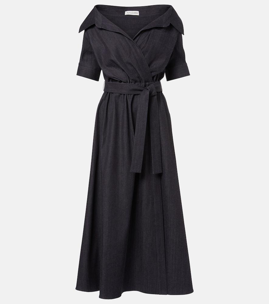 altuzarra lydia wrapped denim midi dress