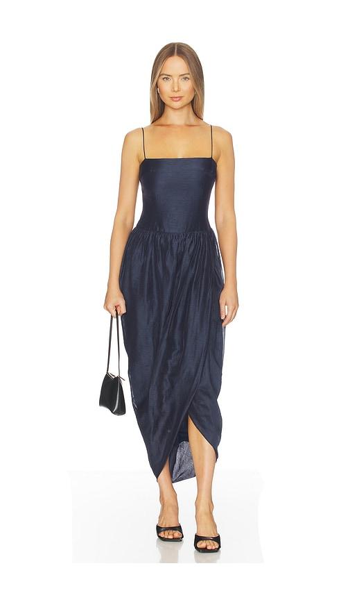 amanda uprichard castello midi dress in navy. - size l (also in s, xs, m, xl)