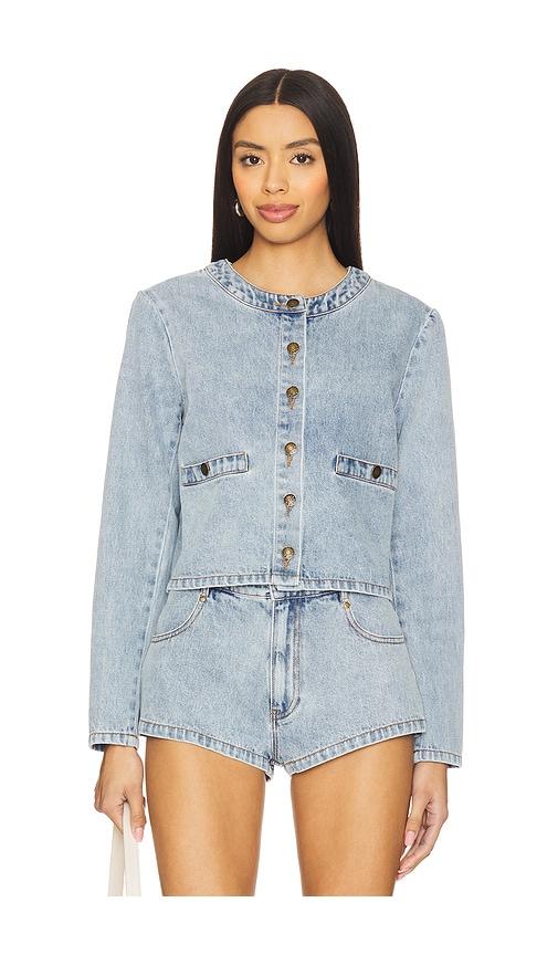 amanda uprichard long sleeve braswell top in blue. - size m (also in s, xs)