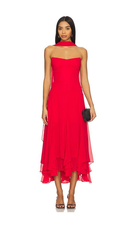 amanda uprichard monterey dress with scarf in red. - size l (also in xs)