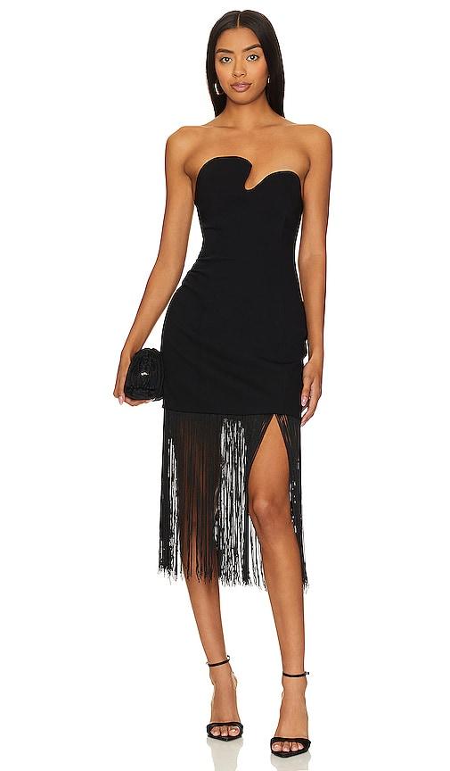 amanda uprichard puzzle strapless with fringe dress in black. - size l (also in s, xs)
