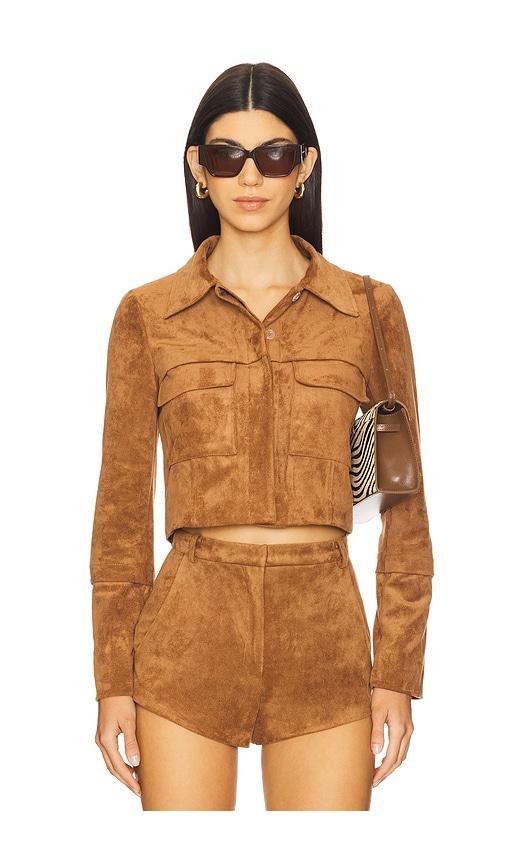 amanda uprichard x revolve lucas suede jacket in tan. - size l (also in m, xl)