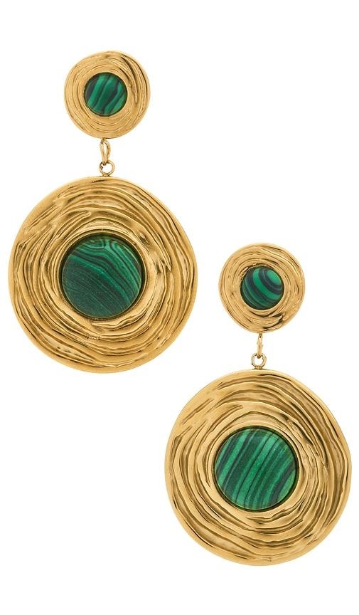 amber sceats leona drop earrings in metallic gold,green.