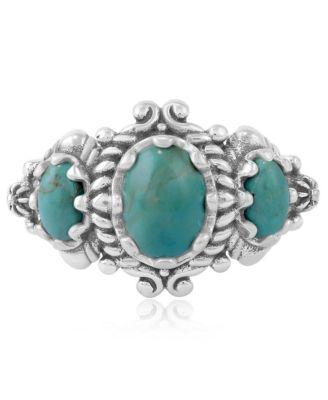 american west jewelry sterling silver green turquoise 3 stone oval scalloped bezel ring sizes 5 to 11
