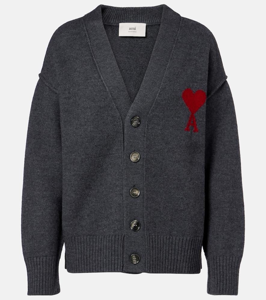 ami paris ami de caur virgin wool cardigan