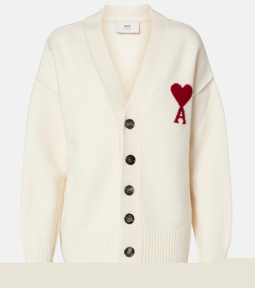 ami paris ami de caur virgin wool cardigan