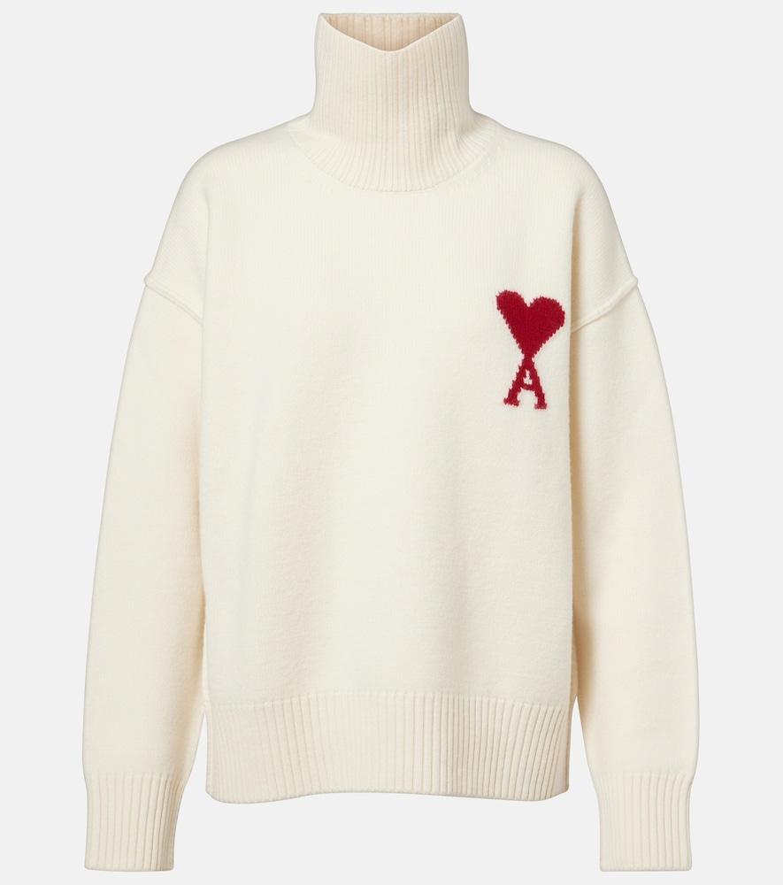 ami paris ami de caur virgin wool turtleneck sweater