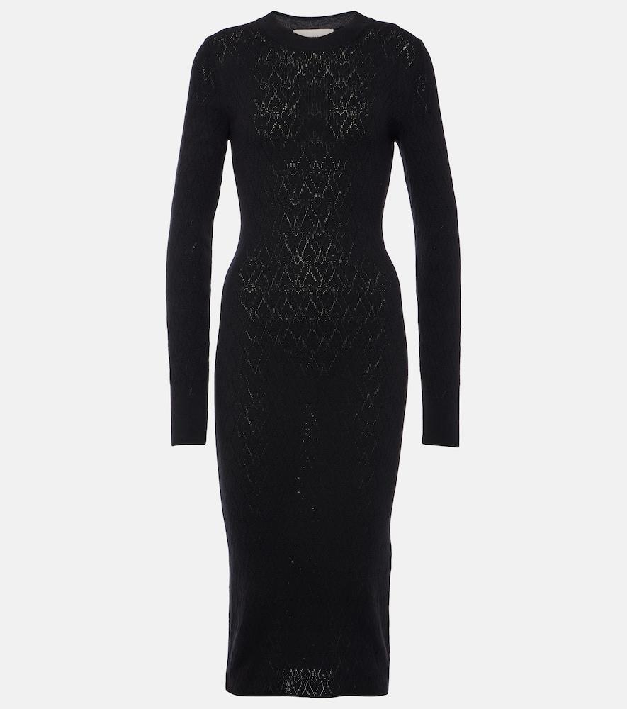 ami paris knitted cotton and wool midi dress