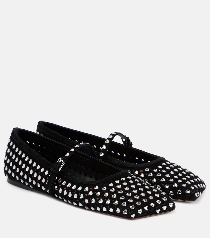 amina muaddi ane crystal-embellished leather mary jane flats