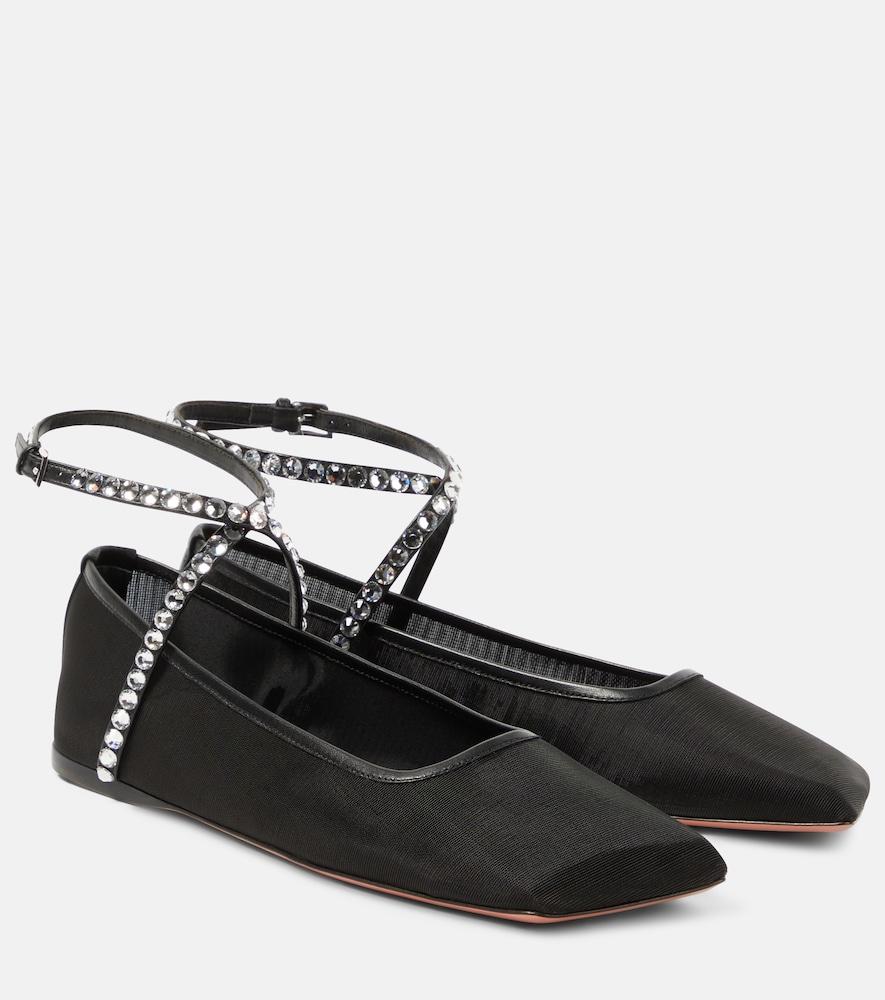 amina muaddi ane crystal-embellished mesh flats