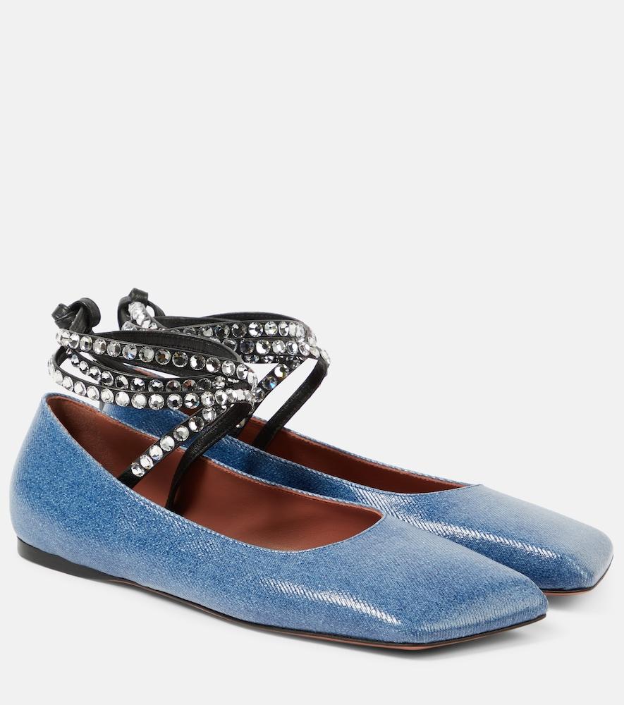 amina muaddi ane embellished denim ballet flats