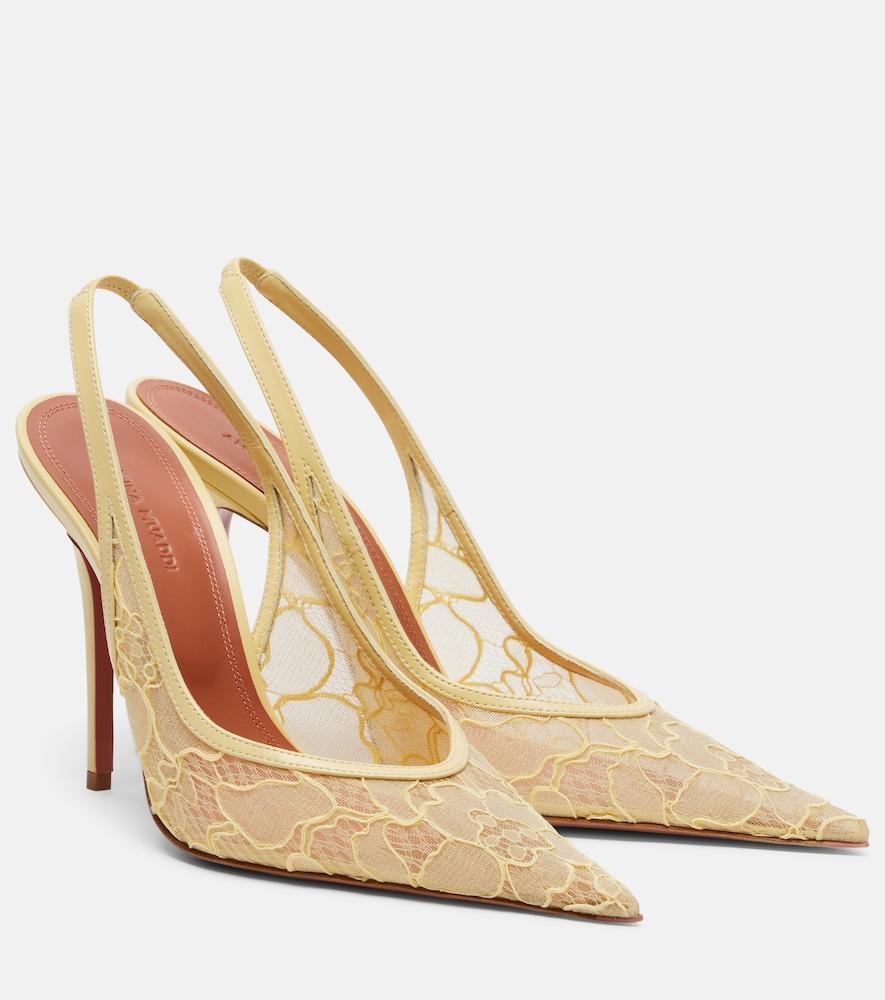 amina muaddi anok leather-trimmed lace slingback pumps