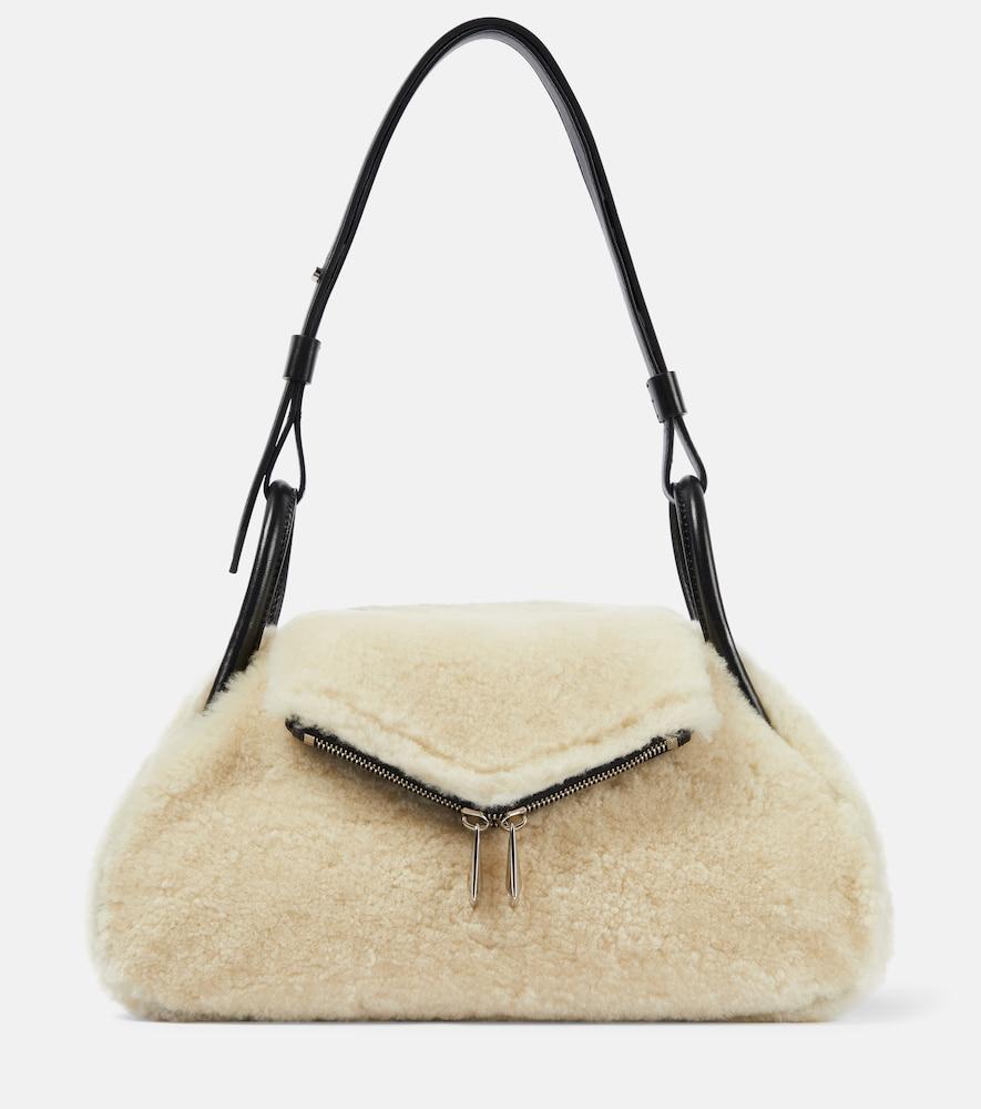 amina muaddi gemini small shearling shoulder bag