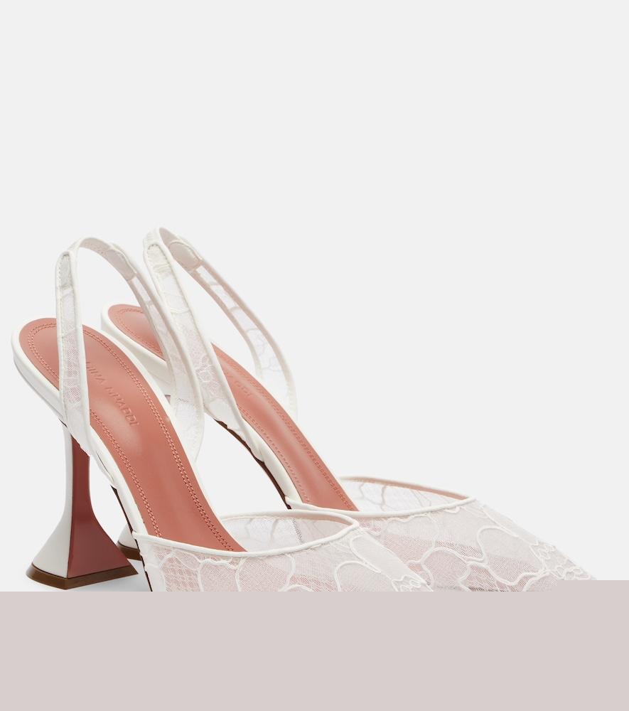 amina muaddi holli leather-trimmed lace slingback pumps
