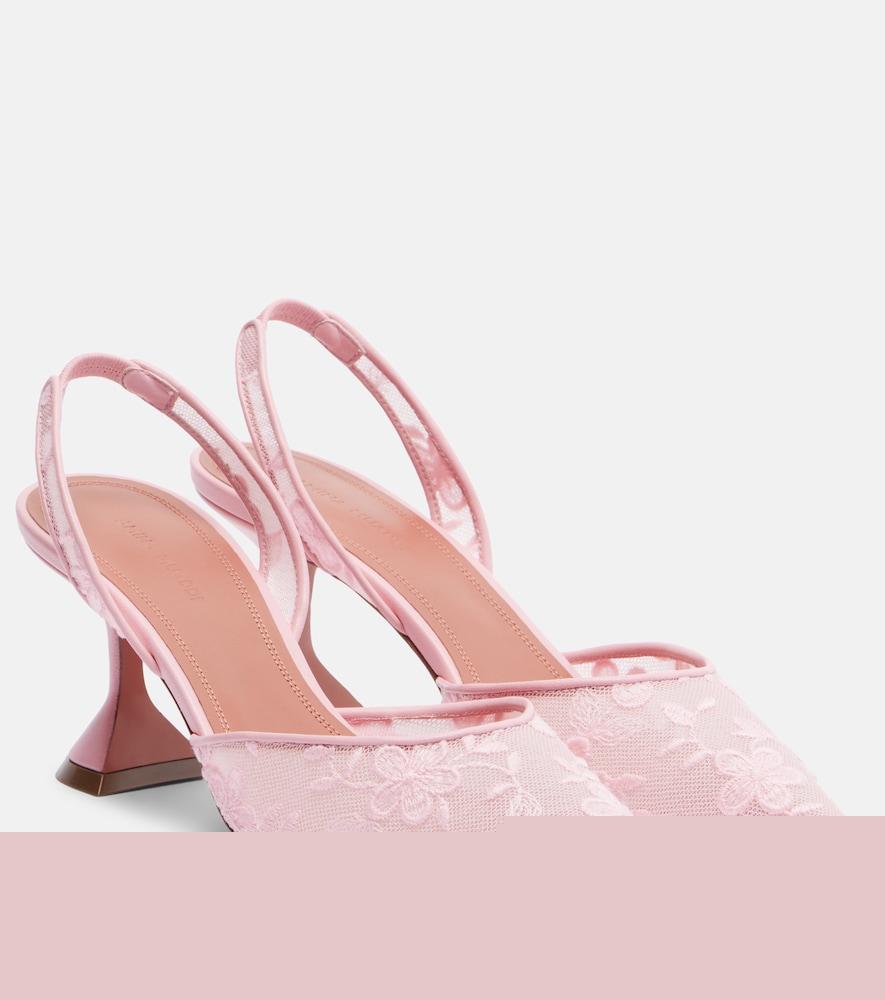 amina muaddi holli leather-trimmed lace slingback pumps