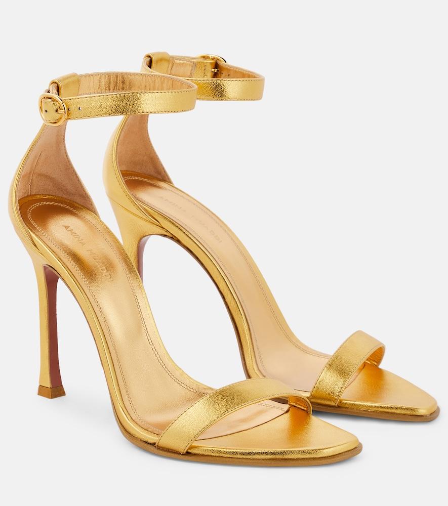 amina muaddi kim metallic leather sandals