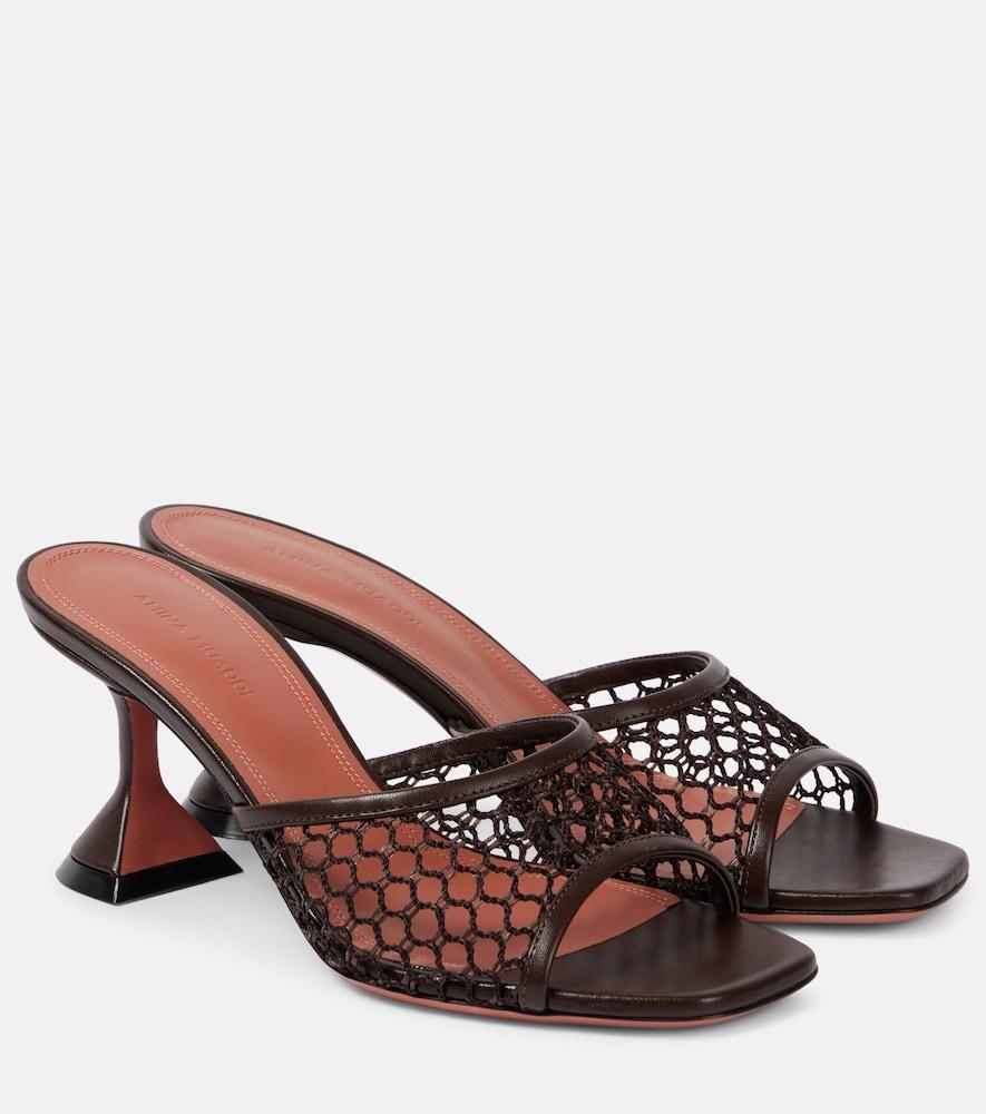 amina muaddi lupita leather-trimmed raffia mules