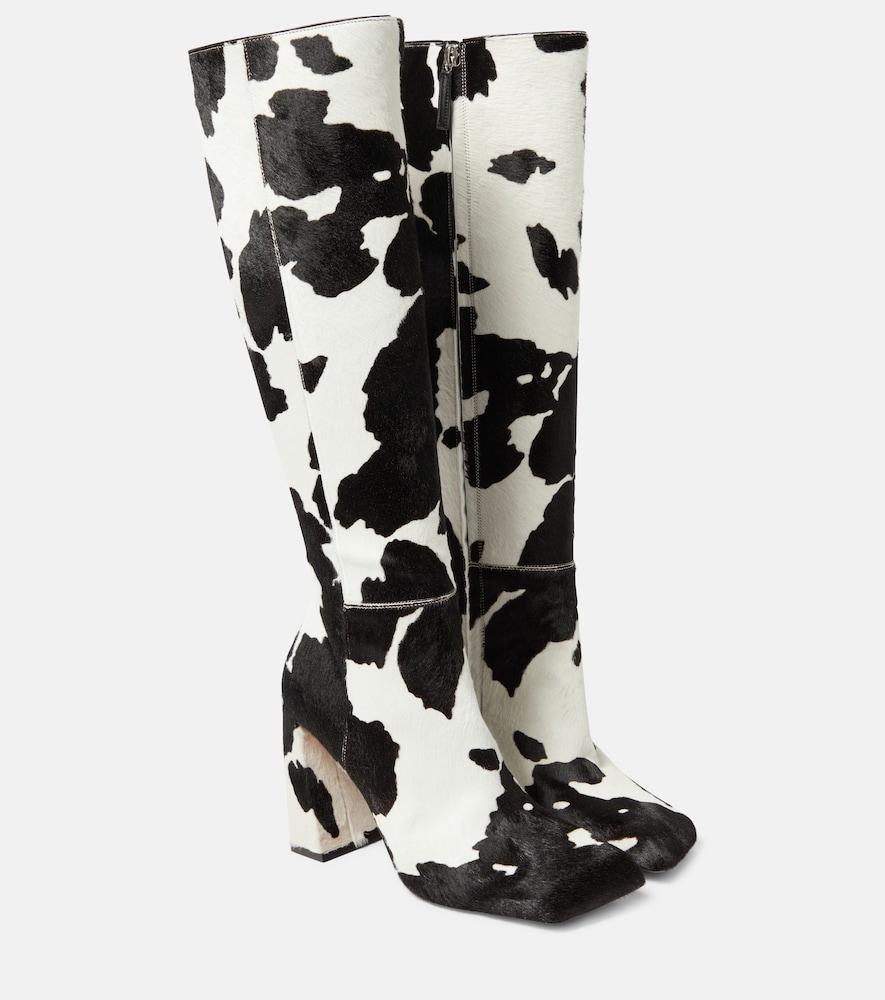 amina muaddi marine calf hair knee-high boots