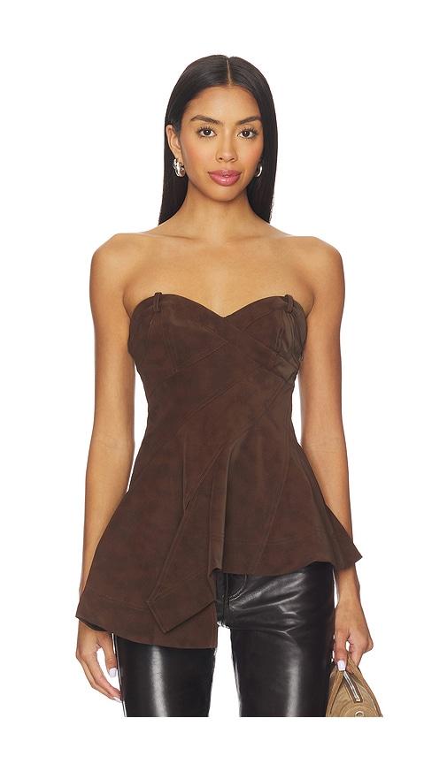 amur augusta bustier peplum top in brown. - size 12 (also in 2, 4)