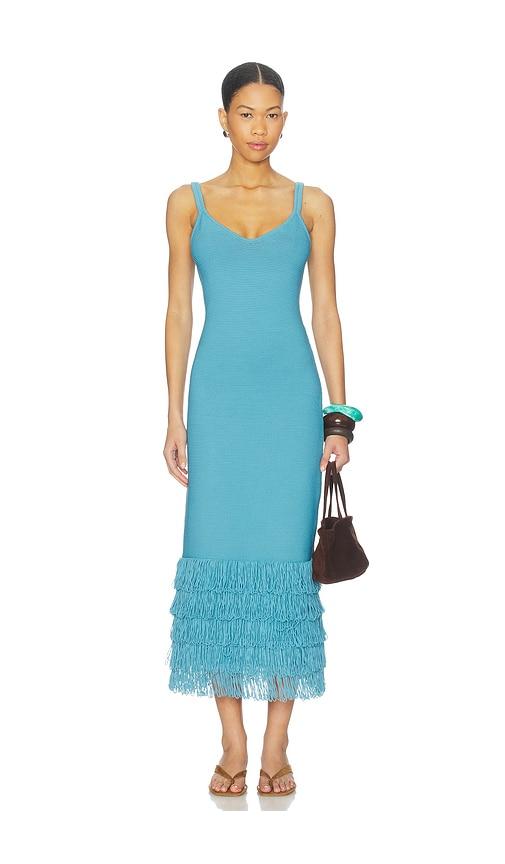 amur decker fringe midi dress in blue. - size l (also in s, m)
