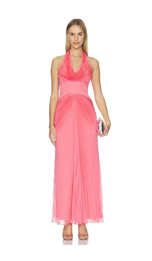 amur enly pleated ruched gown in pink. - size 0 (also in 00, 2, 4, 6, 10, 12)