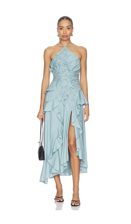 amur ottavia ruffle dress in blue. - size 0 (also in 00, 2, 8)